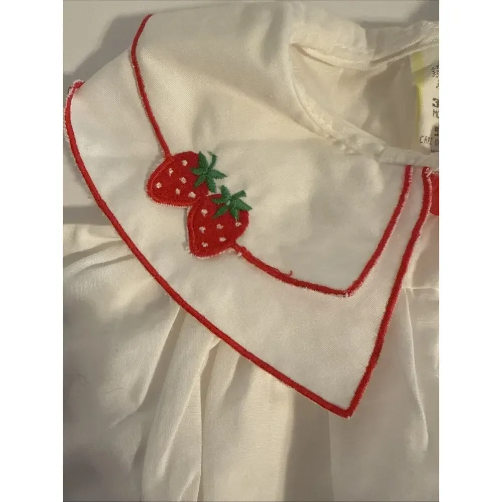 Vintage Maximum Strawberry Embroidered Baby Blouse 3–6 Months White Red Trim